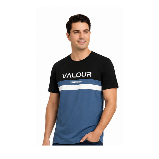 Guy Lundon T-Shirt, Black and Blue with White Stripe, - Image 2