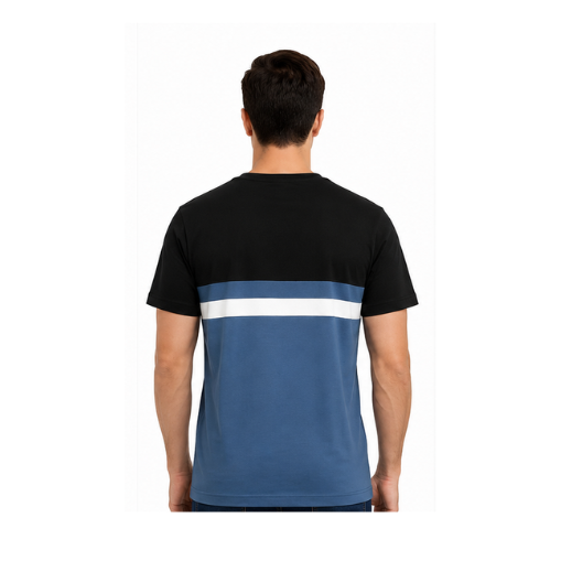 Guy Lundon T-Shirt, Black and Blue with White Stripe, - Image 3